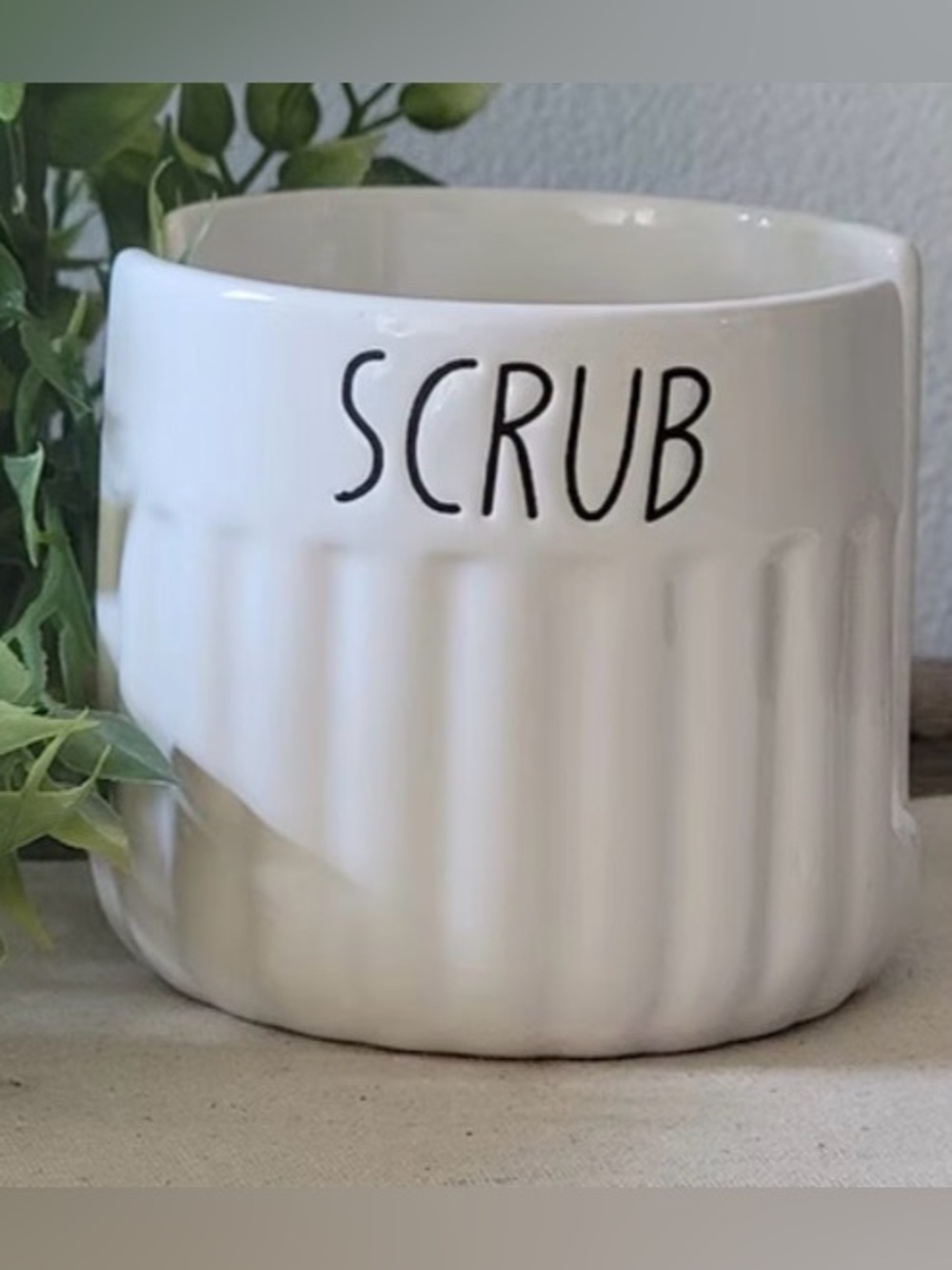 White Ceramic 'SCRUB' Sponge/Scrubber  Holder, New With Tags